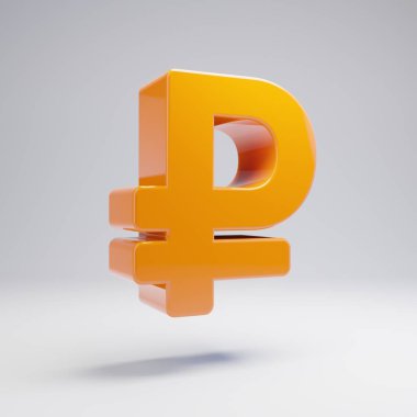 Beyaz arka planda yalıtılmış Volumetric parlak sıcak turuncu Rublesi simgesi.