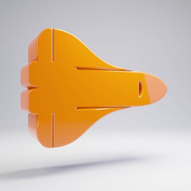 Beyaz arka planda izole Volumetric parlak sıcak turuncu uzay mekiği simgesi.