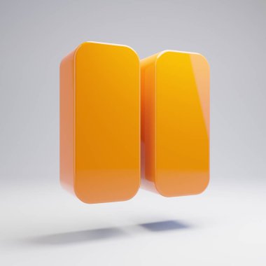 Beyaz arka planda yalıtılmış Volumetric parlak sıcak turuncu Duraklat simgesi.