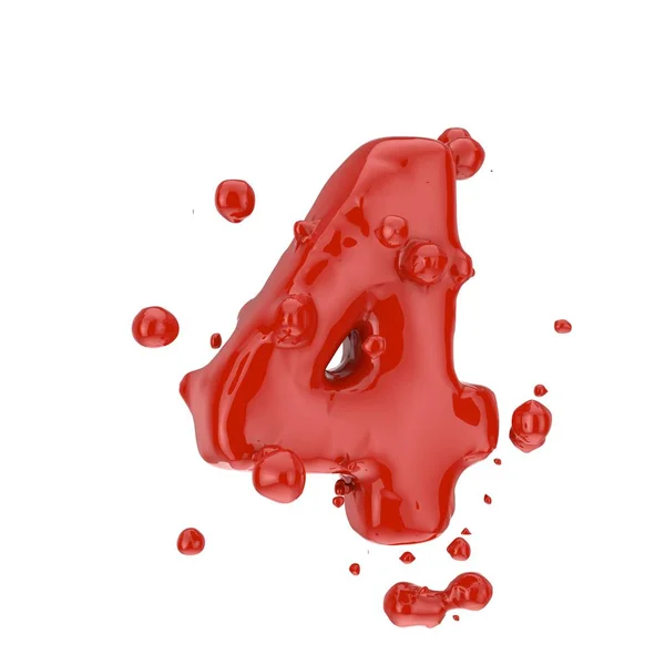 Sangue vermelho número 4 isolado sobre fundo branco — Fotografia de Stock