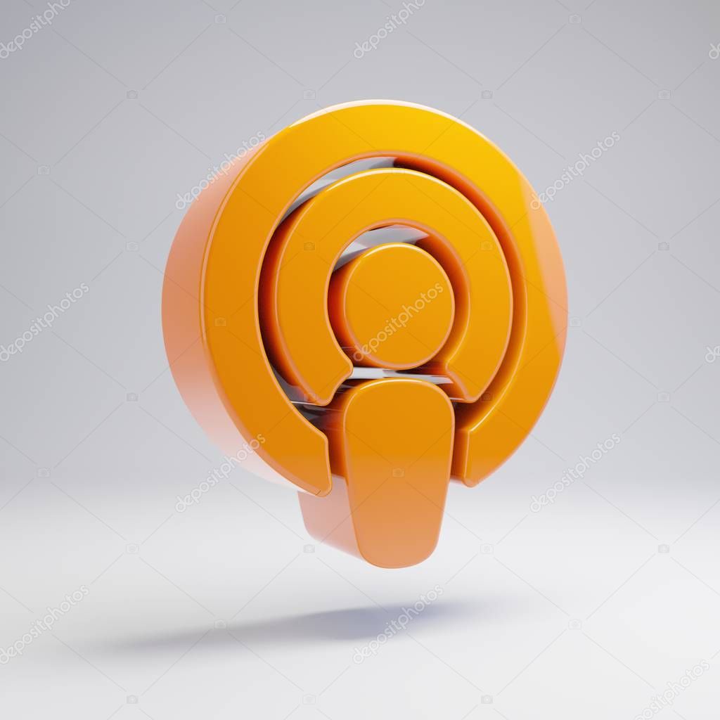 Volumetric glossy hot orange Podcast icon isolated on white background.