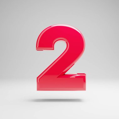 Parlak neon pembe sayı 2 beyaz arka planda izole.