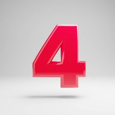 Parlak neon pembe sayı 4 beyaz arka planda izole.