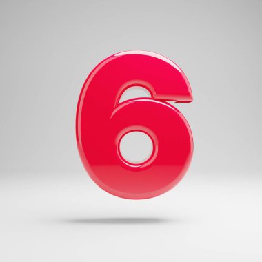 Beyaz arka planda izole parlak neon pembe sayı 6.