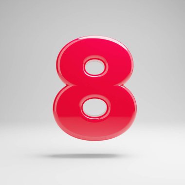 Parlak neon pembe sayı 8 beyaz arka planda izole.