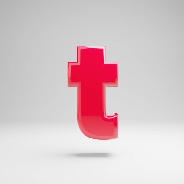 Beyaz arka planda izole parlak neon pembe küçük harf T.