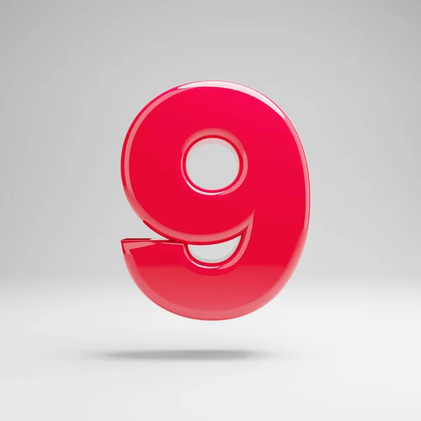 Glossy neon pink number 9 isolated on white background. — Stock Photo, Image