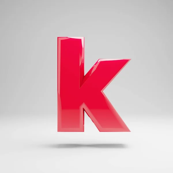 Glossy neon pink lowercase letter K isolated on white background. — Stock Photo, Image