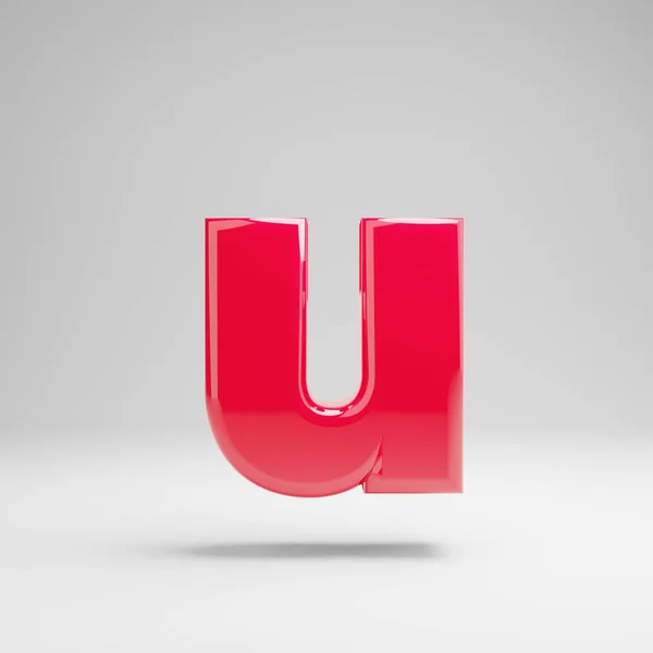 Glossy neon pink lowercase letter U isolated on white background. — Stock Photo, Image