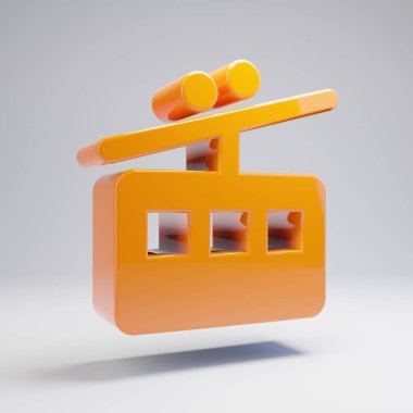 Beyaz arka planda izole hacimsel parlak sıcak turuncu tramvay simgesi.