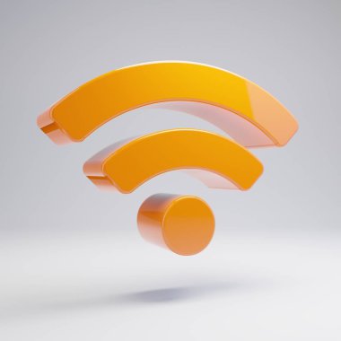 Beyaz arka planda izole hacimsel parlak sıcak turuncu wi-fi simgesi.