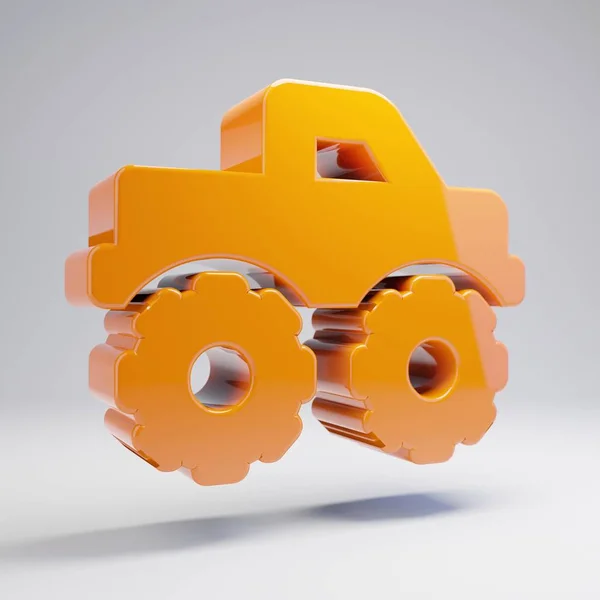 Wolumetryczny błyszczący gorący pomarańczowy Monster Truck ikona na białym tle. — Zdjęcie stockowe
