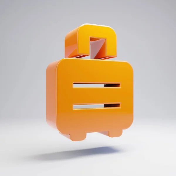 Volumetrico lucido caldo arancione valigia rotolamento icona isolata su sfondo bianco . — Foto Stock
