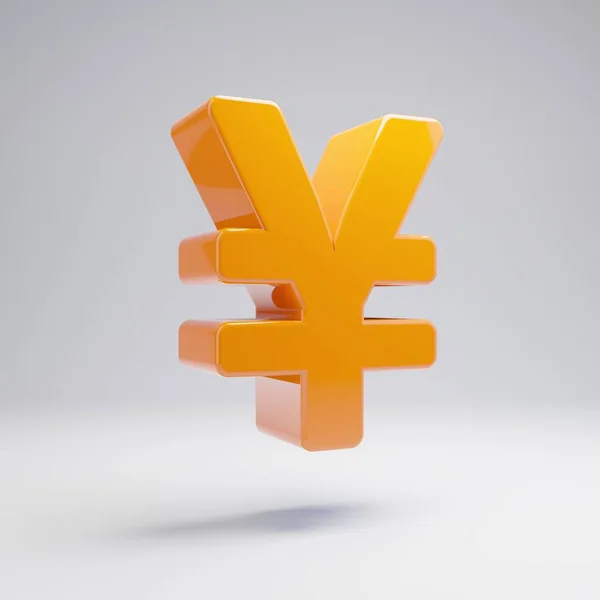 Volumetrisches Hochglanz-Yen-Symbol in Orange isoliert auf weißem Hintergrund. — Stockfoto