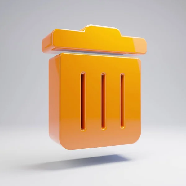 Volumetric glossy hot orange trash icon isolated on white background.