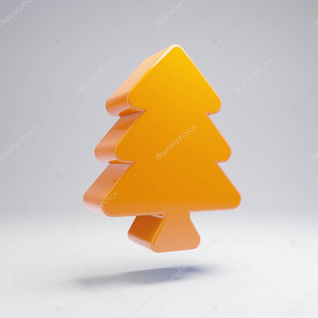 Volumetric glossy hot orange tree icon isolated on white background. 3D rendered digital symbol. Modern icon for website, internet marketing, presentation, logo design template element.