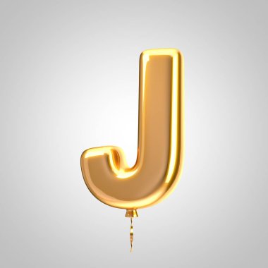 Parlak metalik turuncu balon harfi J büyük harf beyaz arka plan üzerinde izole