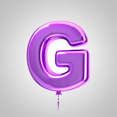Parlak metalik mor balon harfi G büyük harf beyaz arka plan üzerinde izole