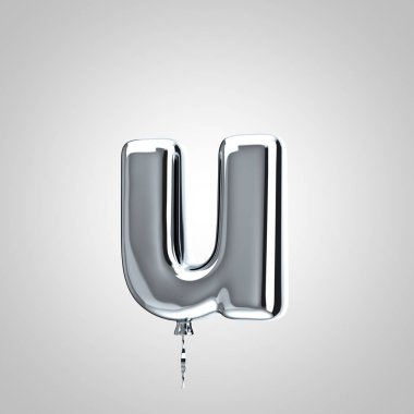 Parlak metalik krom balon harf U küçük beyaz arka plan üzerinde izole