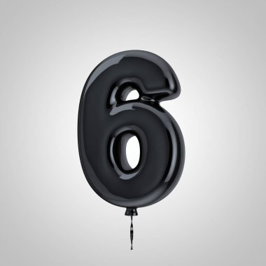 Parlak metalik siyah balon sayısı 6 beyaz arka plan üzerinde izole