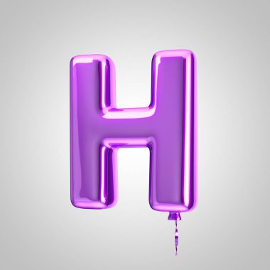 Parlak metalik mor balon harf H büyük harf beyaz arka plan üzerinde izole