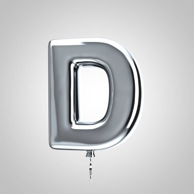 Parlak metalik krom balon harf D büyük harf beyaz arka plan üzerinde izole