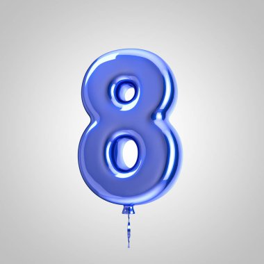 Parlak metalik mavi balon sayısı 8 beyaz arka plan üzerinde izole