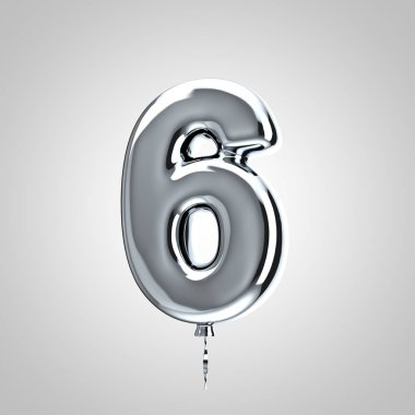 Parlak metalik krom balon sayısı 6 beyaz arka plan üzerinde izole
