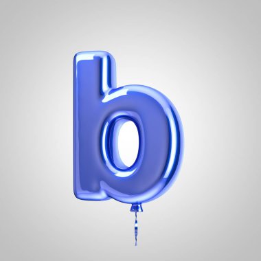 Parlak metalik mavi balon harf B küçük beyaz arka plan üzerinde izole