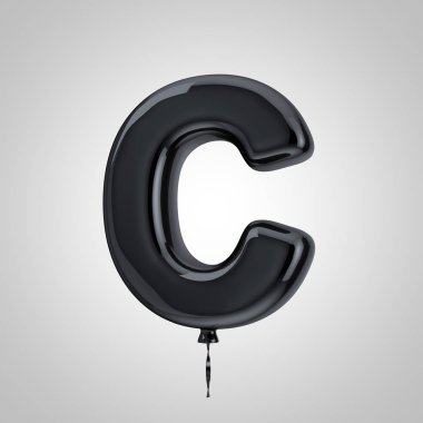 Parlak metalik siyah balon harf C büyük harf beyaz arka plan üzerinde izole