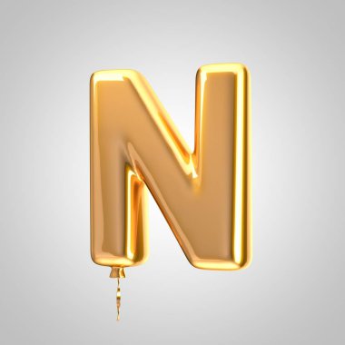 Parlak metalik turuncu balon harfi N büyük harf beyaz arka plan üzerinde izole
