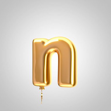 Parlak metalik turuncu balon harfi N küçük beyaz arka plan üzerinde izole