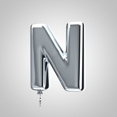 Parlak metalik krom balon harfi N büyük harf beyaz arka plan üzerinde izole