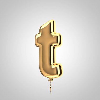 Parlak metalik altın balon harf T küçük beyaz arka plan üzerinde izole