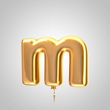 Parlak metalik turuncu balon harf M küçük beyaz arka plan üzerinde izole