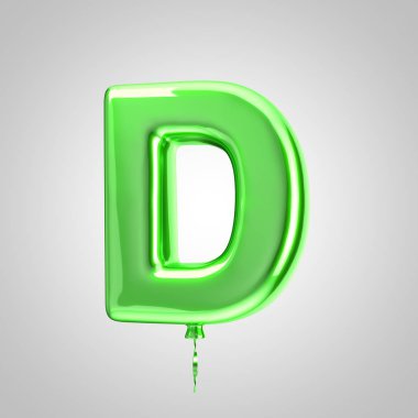 Parlak metalik yeşil balon harf D büyük harf beyaz arka plan üzerinde izole