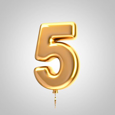 Parlak metalik turuncu balon sayısı 5 beyaz arka plan üzerinde izole