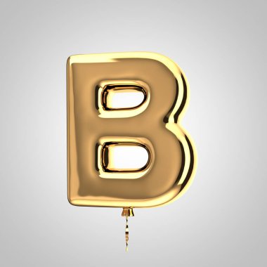 Parlak metalik altın balon harf B büyük harf beyaz arka plan üzerinde izole