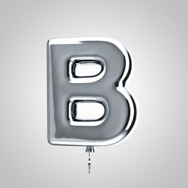 Parlak metalik krom balon harf B büyük harf beyaz arka plan üzerinde izole