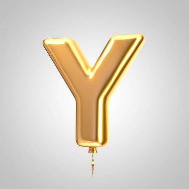 Parlak metalik turuncu balon harfi Y büyük harf beyaz arka plan üzerinde izole