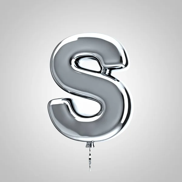 Luminoso palloncino metallico cromato lettera S maiuscolo isolato su sfondo bianco — Foto Stock