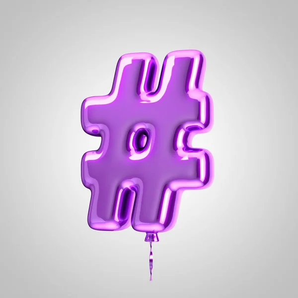 Glanzende metallic Violet ballon hashtag symbool geïsoleerd op witte achtergrond — Stockfoto