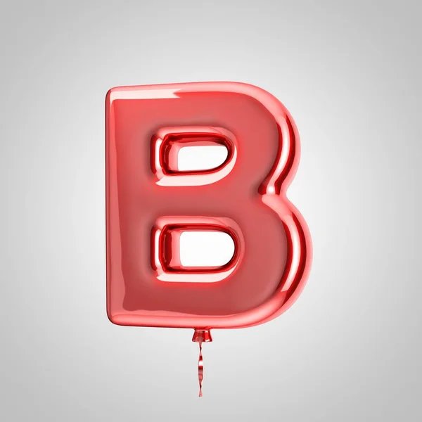 Shiny metallic red balloon letter B uppercase isolated on white background