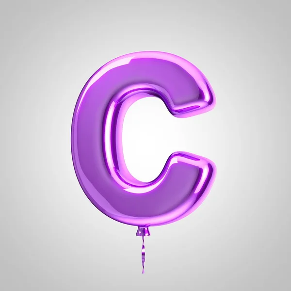 闪亮的金属紫色气球字母 C 大写件隔离在白色背景上 — 图库照片