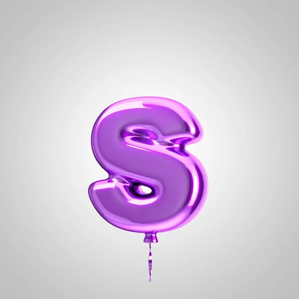 Shiny metallic violet balloon letter S lowercase isolated on white background