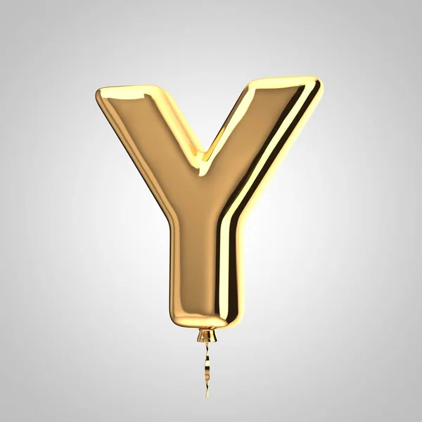 Glänzende metallische Gold Ballon Buchstaben y Großbuchstaben isoliert auf weißem Hintergrund — Stockfoto