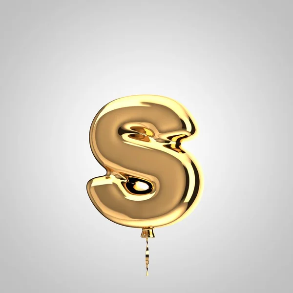 Lucido metallico oro palloncino lettera S minuscolo isolato su sfondo bianco — Foto Stock