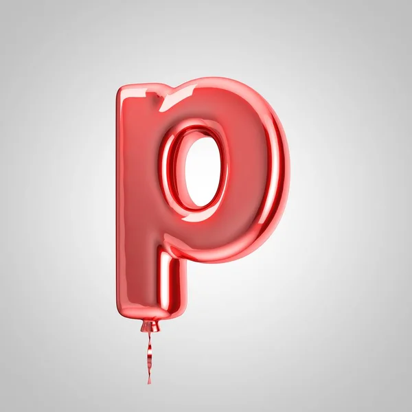 Shiny metallic red balloon letter P lowercase isolated on white background