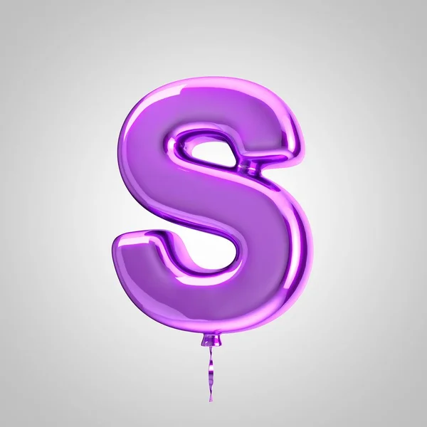 Globo violeta metálico brillante letra S mayúscula aislada sobre fondo blanco — Foto de Stock