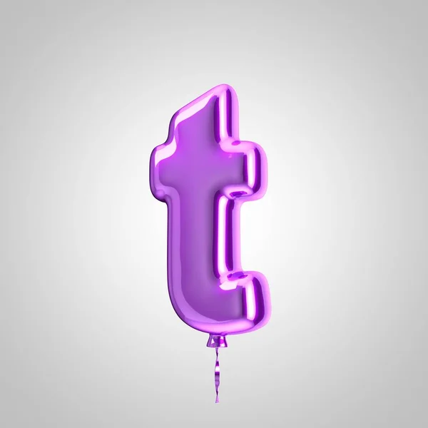 Shiny metallic violet balloon letter T lowercase isolated on white background
